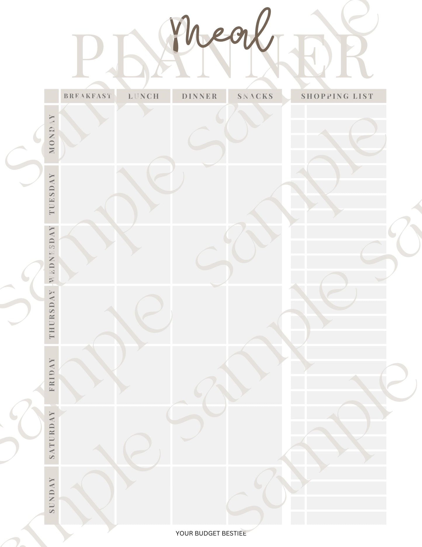 Weekly Meal Planner Printable