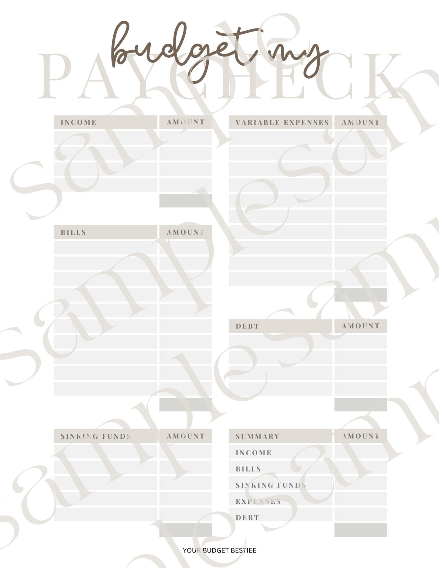 Budget my Paycheck Printable